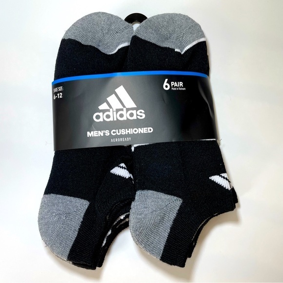 adidas Other - Adidas men’s no show cushioned socks 6 pack size 6-12 black gray white